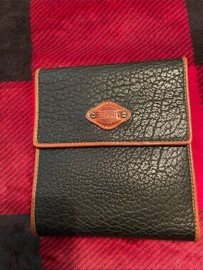 Esprit Black Leather Trifold Wallet with Tan Trim